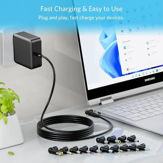 Alt view image 7 of 7 - 90W Universal Laptop Charger Power Adapter Cord Supply Replacement for  Hp    Thinkpad Toshiba   Fujitsu Notebook Ultrabook Chromebook