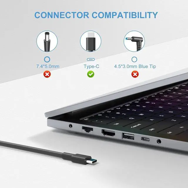 Alt view image 2 of 7 - Replacement for 100W  Laptop Charger USB C Type C Gan for  Precision 3580 3580 3580 3581 5680 Latitude 7640 7640 7340 5440 5540 9440 5340 Inspiron 14 16 5000 7000 100w USB-c ac Adapter