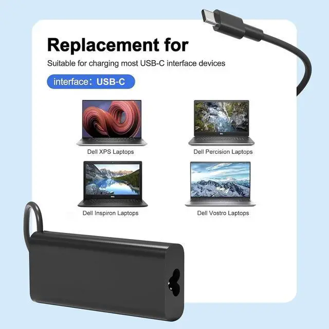 Alt view image 3 of 7 - Replacement for 100W  Laptop Charger USB C Type C Gan for  Precision 3580 3580 3580 3581 5680 Latitude 7640 7640 7340 5440 5540 9440 5340 Inspiron 14 16 5000 7000 100w USB-c ac Adapter