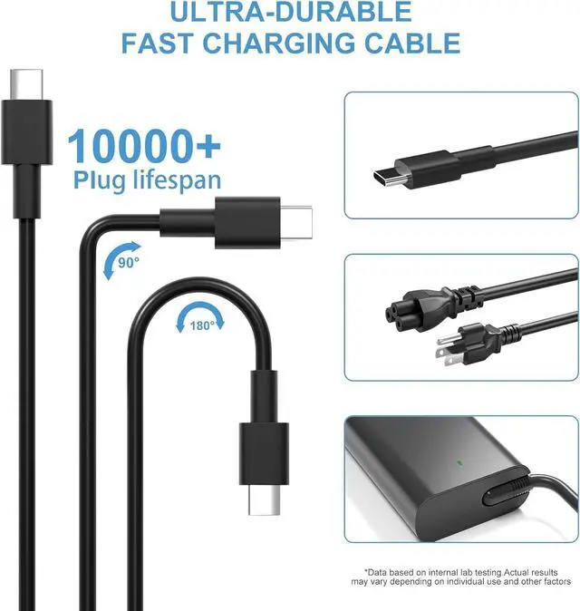 Alt view image 6 of 7 - Replacement for 100W  Laptop Charger USB C Type C Gan for  Precision 3580 3580 3580 3581 5680 Latitude 7640 7640 7340 5440 5540 9440 5340 Inspiron 14 16 5000 7000 100w USB-c ac Adapter