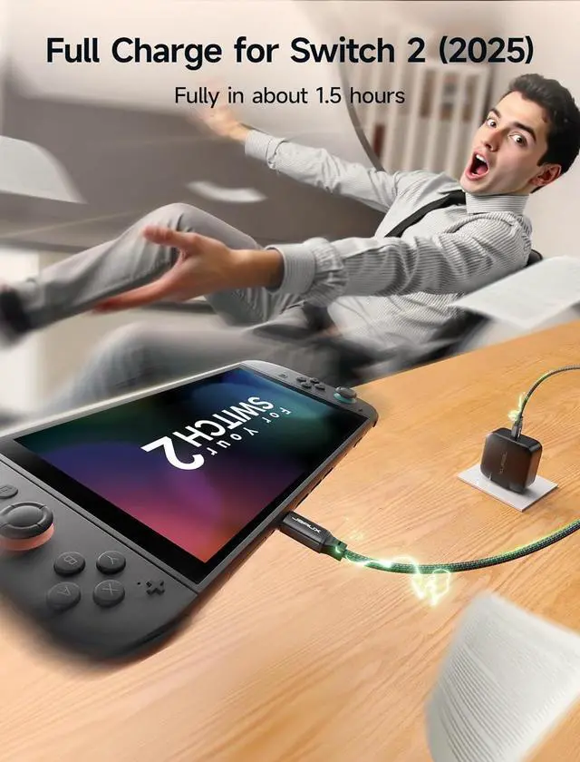 Alt view image 2 of 7 - 65W USB C Charger for Nintendo Switch 2 ROG Ally Steam Deck Tablets Laptops  Galaxy Pixel 65 Watt PD Wall Fast Charger with 6.6FT USB C to C Cable EU & UK Plug