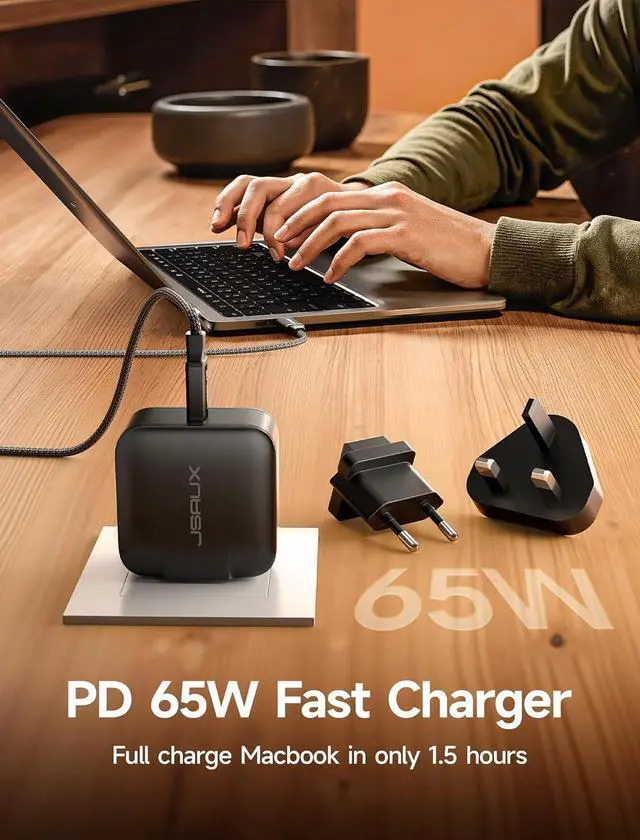 Alt view image 3 of 7 - 65W USB C Charger for Nintendo Switch 2 ROG Ally Steam Deck Tablets Laptops  Galaxy Pixel 65 Watt PD Wall Fast Charger with 6.6FT USB C to C Cable EU & UK Plug