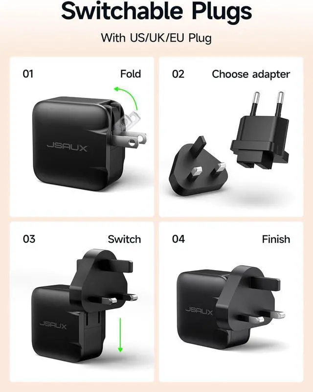 Alt view image 6 of 7 - 65W USB C Charger for Nintendo Switch 2 ROG Ally Steam Deck Tablets Laptops  Galaxy Pixel 65 Watt PD Wall Fast Charger with 6.6FT USB C to C Cable EU & UK Plug