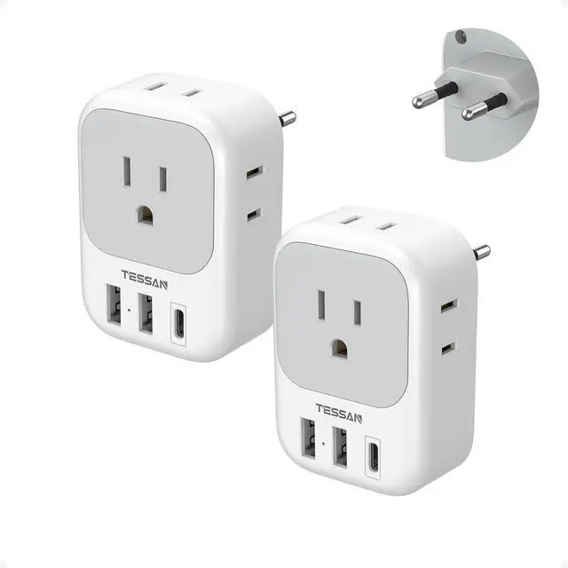 Main image of 2 Pack European Plug Adapter USB C US to Europe Adapter 4 Outlets 3 USB Charger Type C International Power Adaptor to Italy Spain France Portugal Iceland Germany Europe Travel Essentials