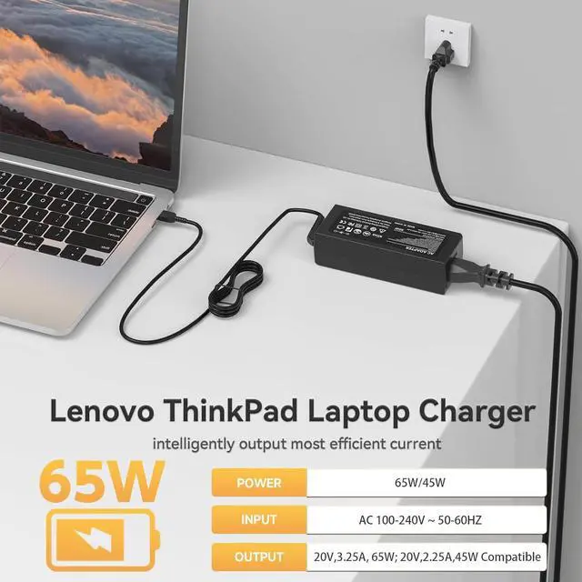 Alt view image 4 of 7 - 65W Laptop Charger for  Thinkpad T460 T470 T470S T431S T440 T440S T440P T450 T460S E531 E570 E560 L470 L460 X270 X250 X240 G40 G50 Yoga 2 11 11s 13 2 Pro 13 Power Supply Cord (Not USB C Tip)