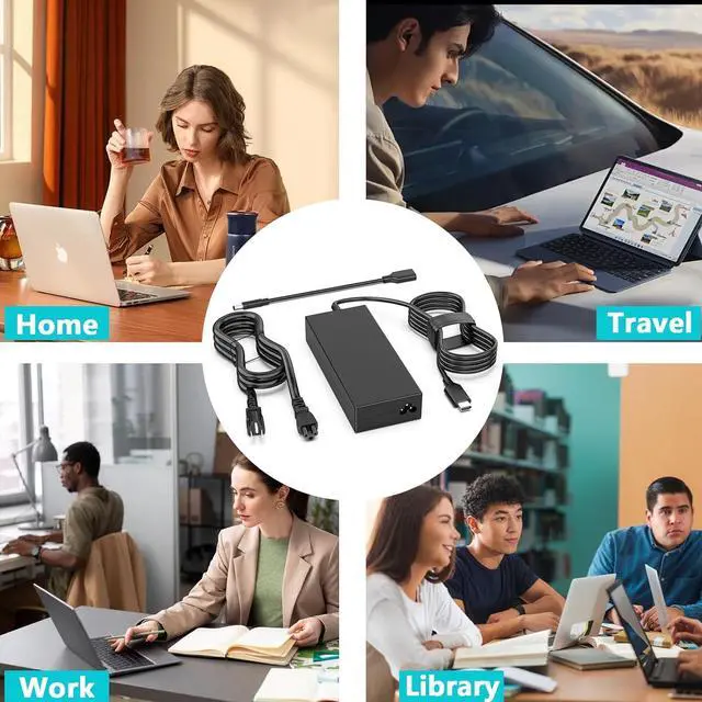 Alt view image 5 of 5 - 100W 90W Universal Laptop Charger USB C Comaptible with  HP   IBM Toshiba   Fujitsu Gateway Notebook Chromebook AC Adapter Power Cord with 15 Tips(Work with 65W 45W)