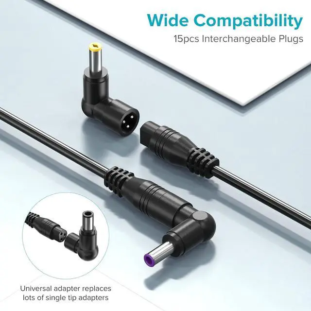 Alt view image 3 of 7 - Powseed 65W Universal Laptop Charger for Dell HP Asus Acer Samsung Toshiba Lenovo IBM Sony Gateway Notebook Ultrabook Chromebook, DC Output 18.5V 19V 19.5V 20V Power Adapter Supply Cord 65W