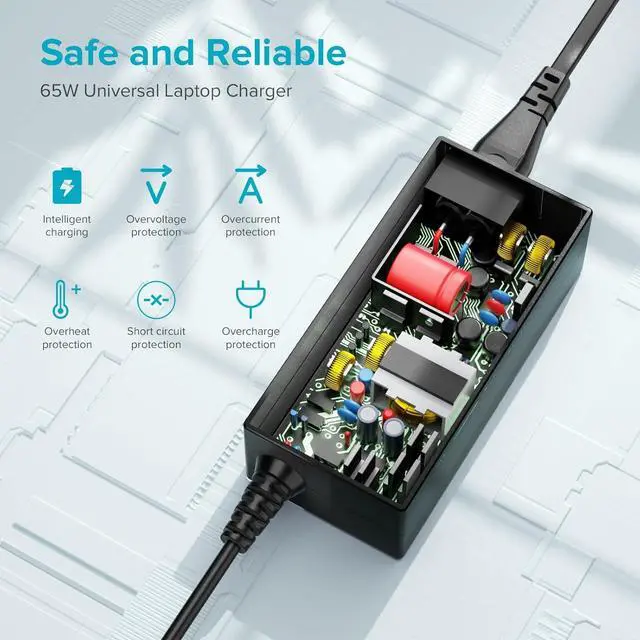 Alt view image 6 of 7 - Powseed 65W Universal Laptop Charger for Dell HP Asus Acer Samsung Toshiba Lenovo IBM Sony Gateway Notebook Ultrabook Chromebook, DC Output 18.5V 19V 19.5V 20V Power Adapter Supply Cord 65W