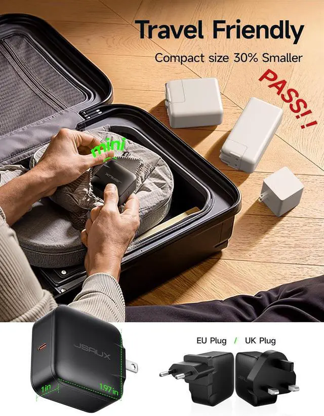 Alt view image 7 of 7 - 65W USB C Charger for Nintendo Switch 2 ROG Ally Steam Deck Tablets Laptops  Galaxy Pixel 65 Watt PD Wall Fast Charger with 6.6FT USB C to C Cable EU & UK Plug
