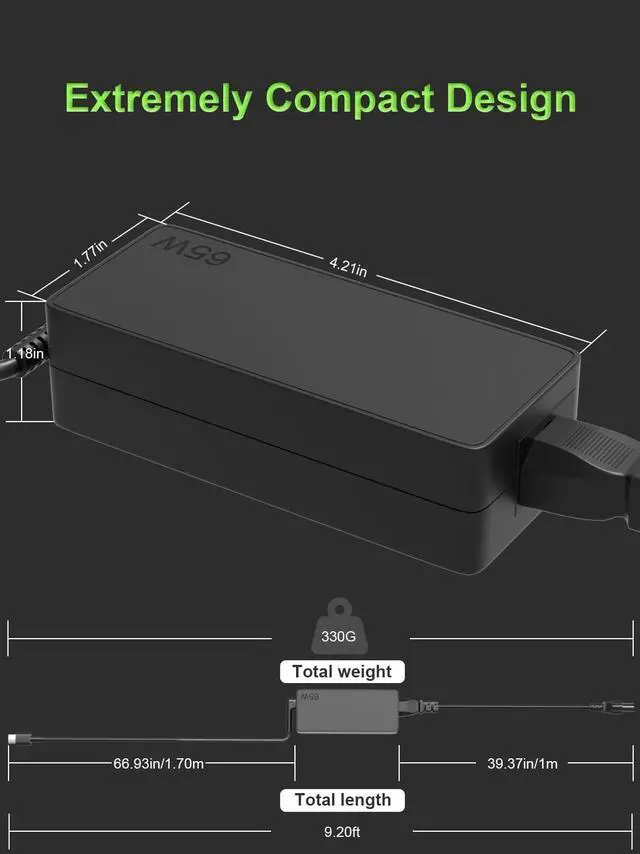 Alt view image 3 of 7 - 65W USB C Charger for  Thinkpad & Yoga & Chromebook & Ideapad Slim Duet & ThinkBook Series Laptop Replacement ADLX65YDC2A ADLX65YLC2D ADLX65YDC3A Universal Type-c Power Adapter Fast Charging