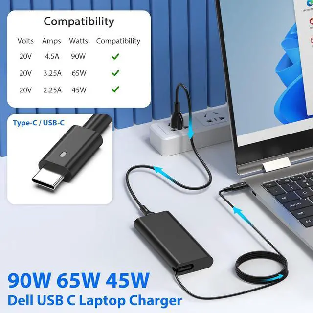 Alt view image 2 of 6 - New 90W USB C Type C Laptop Charger Power Adapter for  XPS LA90PM170 DA90PM170 DA65NM170 Latitude 3400 3500 5400 5289 5300 7400 7300 7390 7200 2in1 Precision 3540 Power Cord Supply
