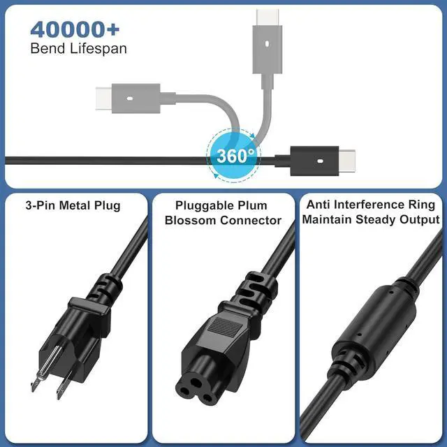 Alt view image 3 of 6 - New 90W USB C Type C Laptop Charger Power Adapter for  XPS LA90PM170 DA90PM170 DA65NM170 Latitude 3400 3500 5400 5289 5300 7400 7300 7390 7200 2in1 Precision 3540 Power Cord Supply