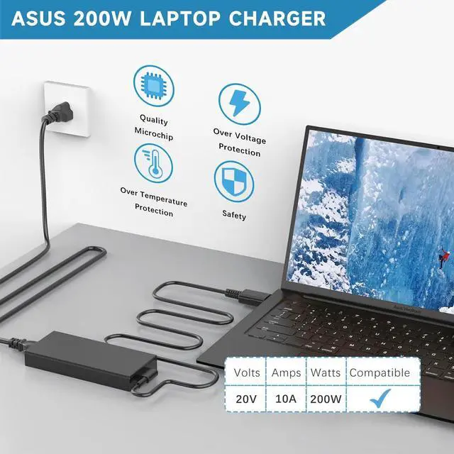 Alt view image 7 of 7 - 200W Laptop Charger for  ROG Zephyrus G16 GU605 GU605MI GU605CM GU605CP GA605 GA605WV GA605WI GA605WV  TUF Gaming A14 FA401WV FA401UV FA401UU ProArt Copilot+ PC P16 H7606 PX13 HN7306