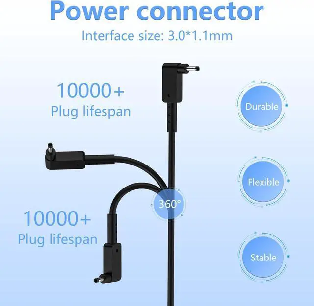 Alt view image 6 of 7 - 45W 3.0 * 1.1mm Small Pin Charger Fit for  ADP-45FE F PA-1450-26 Aspire A515-44 A515-45-R74Z A515-46-R3UB A515-46-R14K A515-54 A515-56-32DK A315-24P-R7VH A18-045N2A Laptop Adapter Power Cord