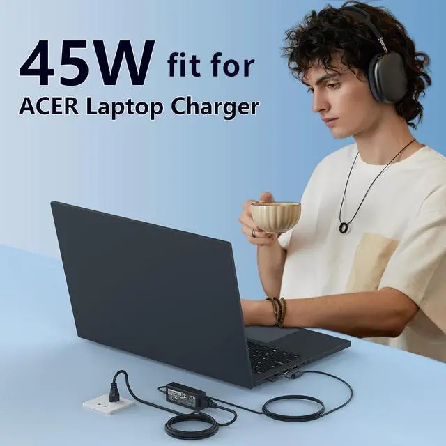 Alt view image 7 of 7 - 45W 3.0 * 1.1mm Small Pin Charger Fit for  ADP-45FE F PA-1450-26 Aspire A515-44 A515-45-R74Z A515-46-R3UB A515-46-R14K A515-54 A515-56-32DK A315-24P-R7VH A18-045N2A Laptop Adapter Power Cord