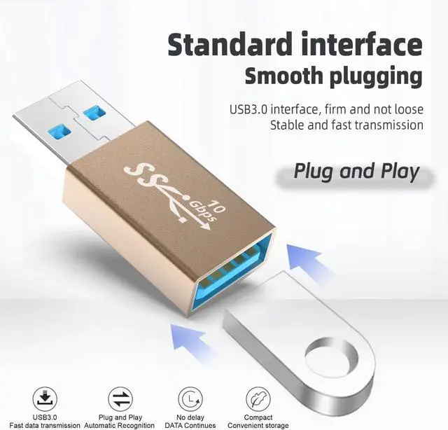 Alt view image 6 of 6 - (3 Pieces) USB 3.0 Adapter kit Support Charging and Data Transfer High Speed Extension Coupler Converter Extender Connector Female to Female Male to Male Male to Female USB Adapter - GOLD