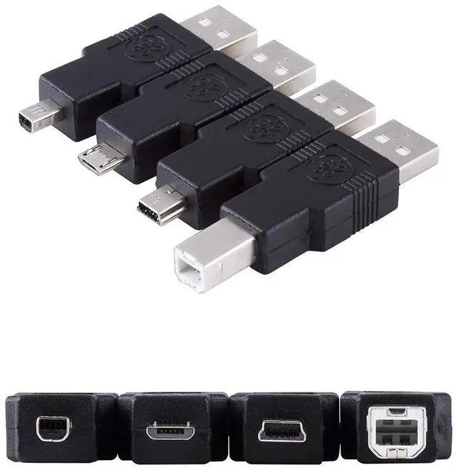 Alt view image 3 of 7 - Universal USB 2.0 Adapter Kit 6ft. A Male to A Female Extension Cable 4 Adapters Included: A Male to B Male 4 Pin 5 Pin A Male to Micro USB 33758