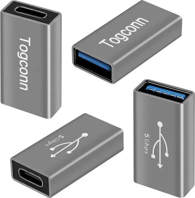 Main image of USB C to USB 3.0 Adapter (4 Pack) USB Type-C (Female) to USB A (Female) Coupler Convert Bi-Directional High Speed USB Extension Connector Support Charge & Data Sync