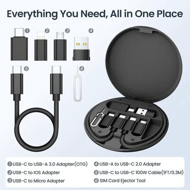 Alt view image 2 of 7 - USB Charging Adapter Kit Box USB to USBC Adapter Set Type C to USB 3.0 OTG iOS Micro Multi Portable Converter Case with 1Ft 100W Charger Cable for iPhone 16 15 Max Pro  Galaxy S25 Plus