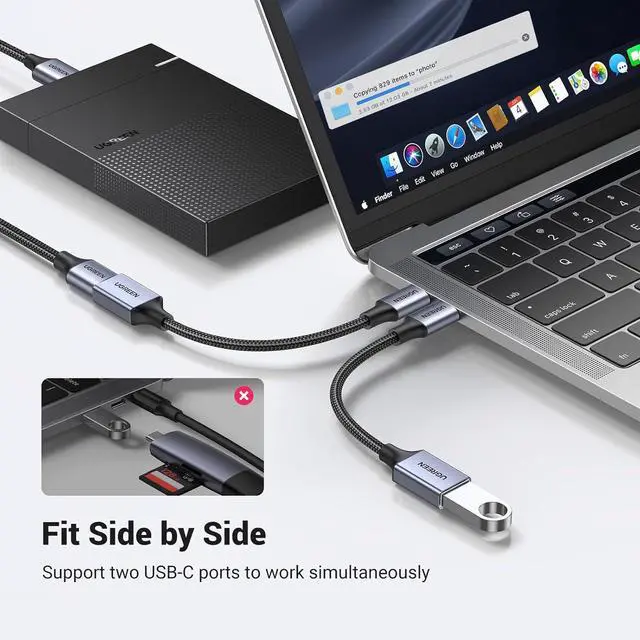 Alt view image 5 of 7 - USB C to USB 3.0 Adapter 5Gbps OTG Cable Type C Male to USB A Female Nylon Braided Aluminum Compatible with iPhone 15 Plus Pro Max MacBook Pro Air iPad Pro Galaxy S24 (Blue)