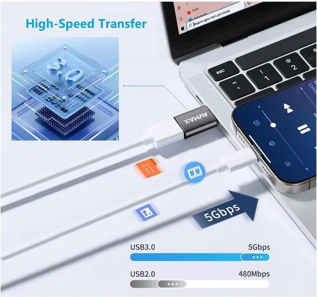 Alt view image 2 of 6 - USB Adapter 4 Pack High-Speed Data Transfer USB Type C Male to USB Female 3.0 OTG Adapter for iMac MacBook Pro Air iPhone 16 15 iPad  Surface  Galaxy S24/S23/S22/S21.