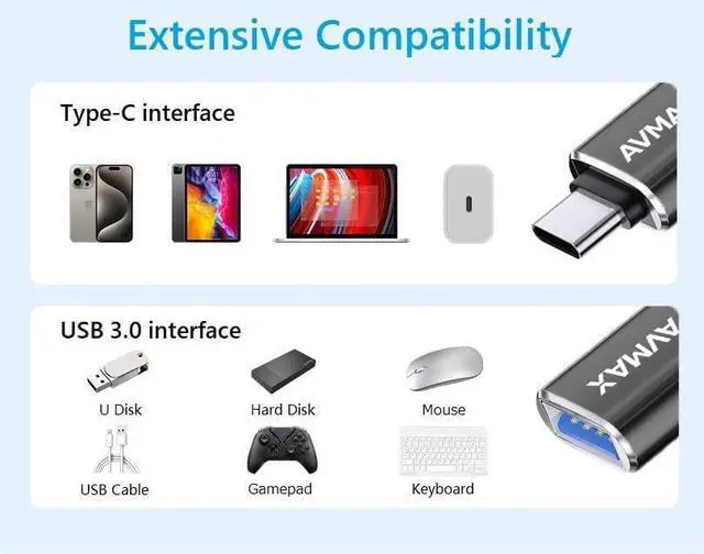 Alt view image 3 of 6 - USB Adapter 4 Pack High-Speed Data Transfer USB Type C Male to USB Female 3.0 OTG Adapter for iMac MacBook Pro Air iPhone 16 15 iPad  Surface  Galaxy S24/S23/S22/S21.