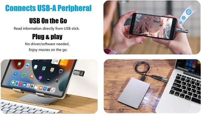 Alt view image 4 of 6 - USB Adapter 4 Pack High-Speed Data Transfer USB Type C Male to USB Female 3.0 OTG Adapter for iMac MacBook Pro Air iPhone 16 15 iPad  Surface  Galaxy S24/S23/S22/S21.