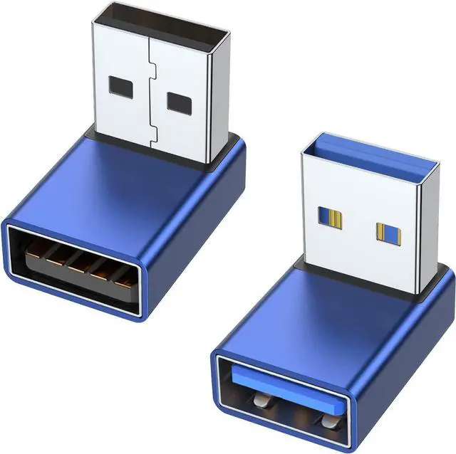 Main image of 90 Degree USB 3.0 Adapter 2 Pack Up and Down Angle USB A Male to Female Converter Extender for PC Laptop USB A Charger Power Bank and More (Blue)
