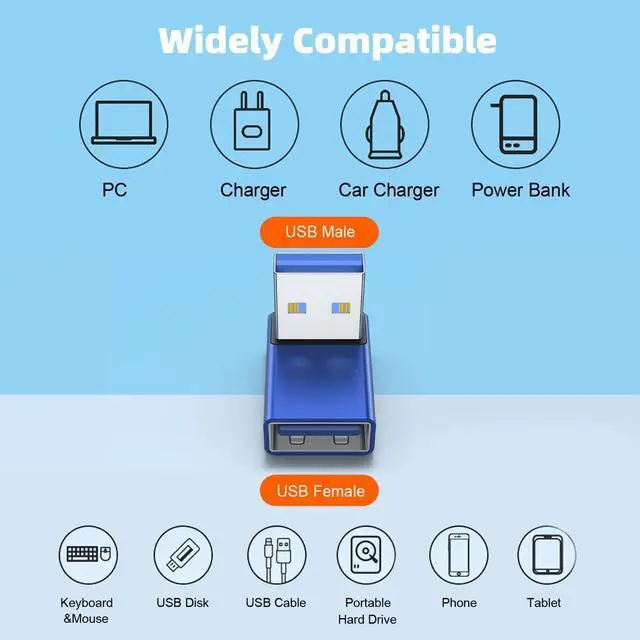 Alt view image 5 of 7 - 90 Degree USB 3.0 Adapter 2 Pack Up and Down Angle USB A Male to Female Converter Extender for PC Laptop USB A Charger Power Bank and More (Blue)