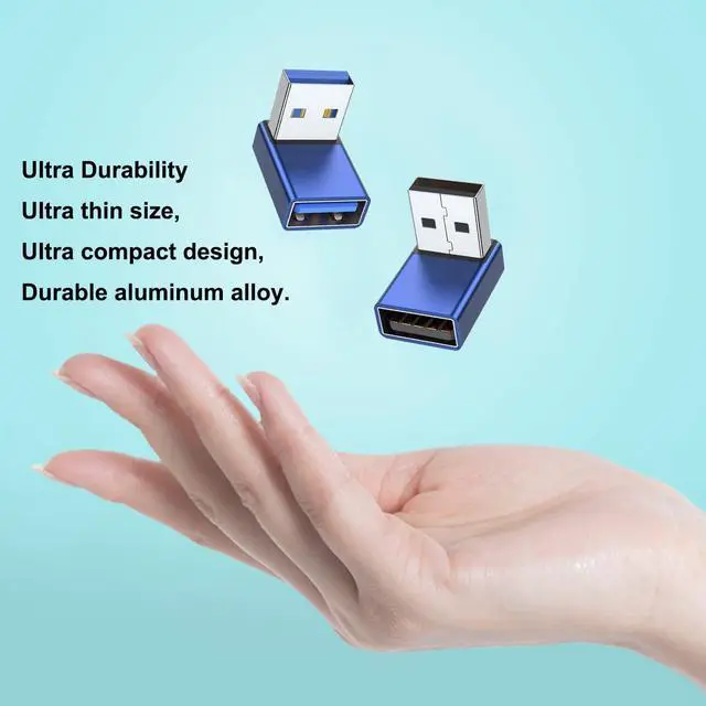 Alt view image 6 of 7 - 90 Degree USB 3.0 Adapter 2 Pack Up and Down Angle USB A Male to Female Converter Extender for PC Laptop USB A Charger Power Bank and More (Blue)