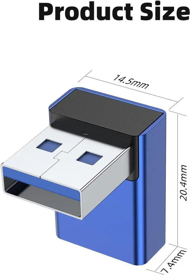 Alt view image 7 of 7 - 90 Degree USB 3.0 Adapter 2 Pack Up and Down Angle USB A Male to Female Converter Extender for PC Laptop USB A Charger Power Bank and More (Blue)