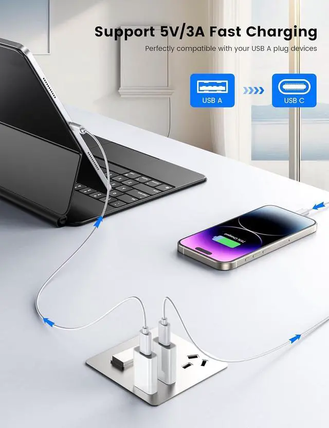 Alt view image 3 of 6 - USB to USB C Adapter 2 Pack USB C Female to A Male Car Charger for iPhone 16 15 14 Pro Max Plus  Watch 10/9/8 iPad Air Mini 6 7 CarPlay