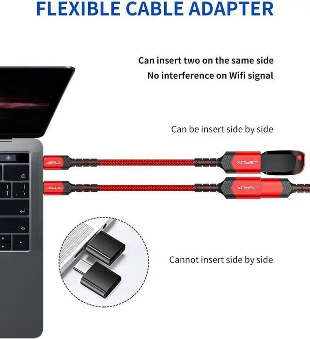 Alt view image 2 of 7 - USB C to USB Adapter [2 Pack] Type C 3.0 OTG Cable On The Go Type C Male to USB A Female Adapter Compatible with MacBook iPhone 16 Pro Max/16 Plus/16e/15  Galaxy S25/S24/S23-Red