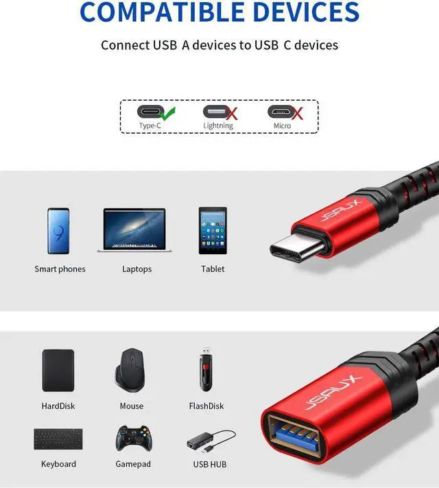 Alt view image 7 of 7 - USB C to USB Adapter [2 Pack] Type C 3.0 OTG Cable On The Go Type C Male to USB A Female Adapter Compatible with MacBook iPhone 16 Pro Max/16 Plus/16e/15  Galaxy S25/S24/S23-Red