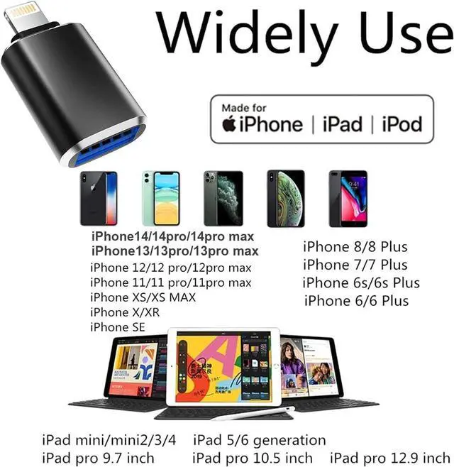 Alt view image 6 of 7 - ( MFi Certified)Lightning Male to USB3.0 Female Adapter OTG Cable 2 Pack Portable USB Camera Adapter OTG Data Sync Cable for iPhone13/12/11/Xr/X/XS/8/7/Card Reader/Flash Drive/Mouse/MIDI Keyboard