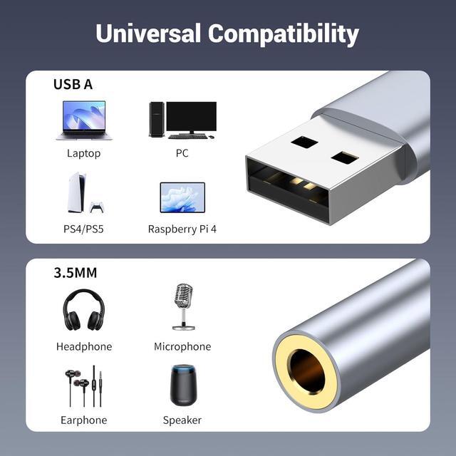 Alt view image 3 of 6 - USB to 3.5mm Jack Audio Adapter USB to Audio Aux Cable External Stereo Sound Card USB to 3.5mm TRRS Female Headset for PS4/PS5/Headphone/Mac/Linux/Laptop/Desktops/Docking Station