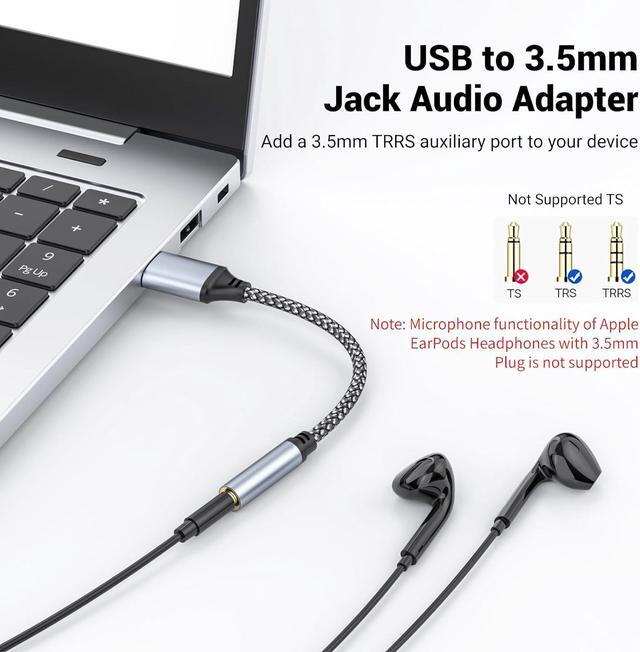 Alt view image 4 of 6 - USB to 3.5mm Jack Audio Adapter USB to Audio Aux Cable External Stereo Sound Card USB to 3.5mm TRRS Female Headset for PS4/PS5/Headphone/Mac/Linux/Laptop/Desktops/Docking Station