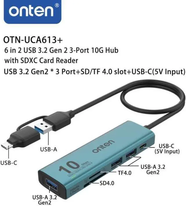Alt view image 2 of 5 - USB C USB A HUB USB 3.2 GEN 2 10G Speed USB A/USB C to USB A Adapter.with 3 USB A Ports(10G) and UHS-II SD/TF Ports USB C UHS-II SD Card Reader Compatible with SD/SDHC/SDXC/Micro SD