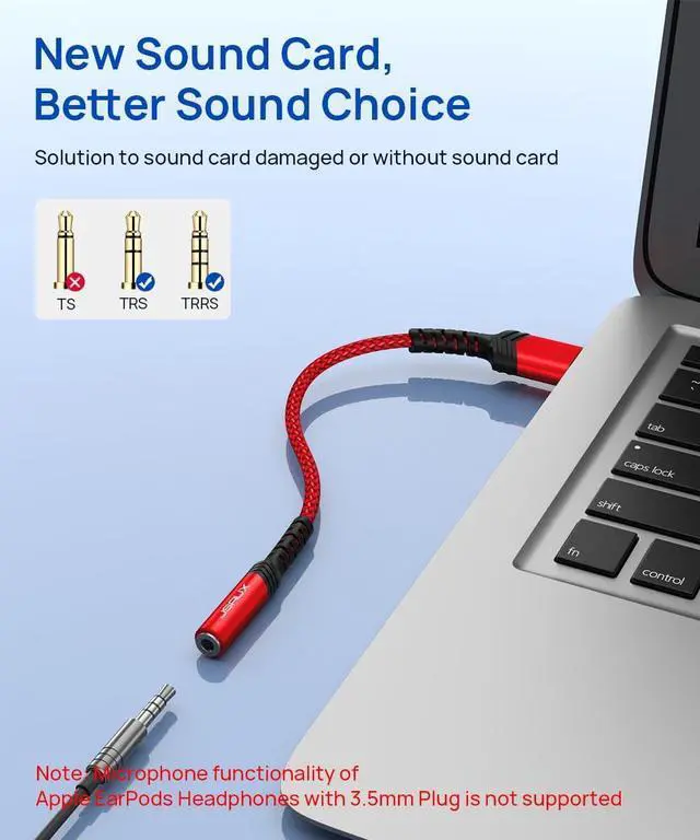 Alt view image 2 of 7 - USB to 3.5mm Jack Audio AdapterUSB to Audio Jack Adapter Headset TRRS 4-Pole Female External Stereo Sound Card for Headphone Mac PS4 PC Laptop Desktops and More -Grey/0.6FT