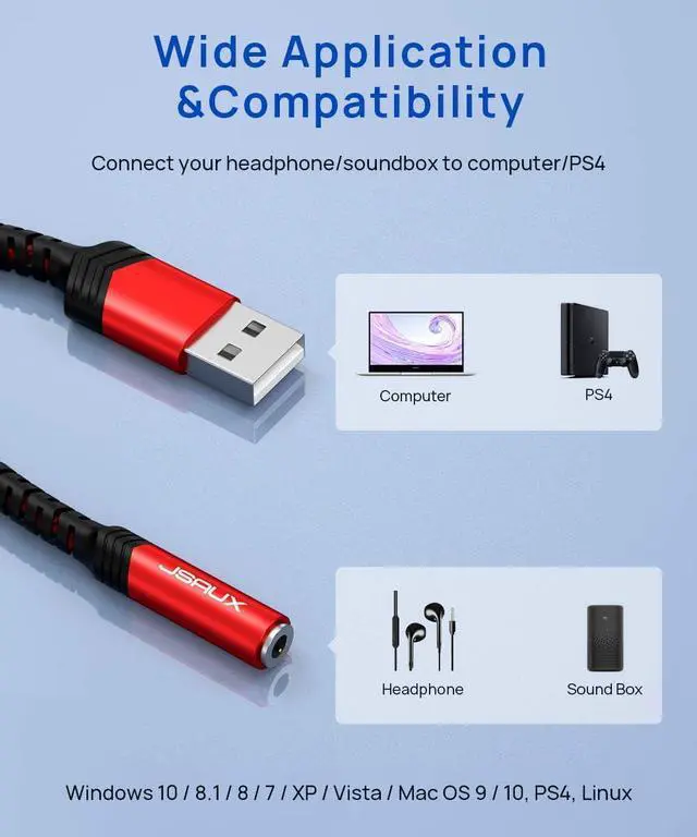 Alt view image 7 of 7 - USB to 3.5mm Jack Audio AdapterUSB to Audio Jack Adapter Headset TRRS 4-Pole Female External Stereo Sound Card for Headphone Mac PS4 PC Laptop Desktops and More -Grey/0.6FT