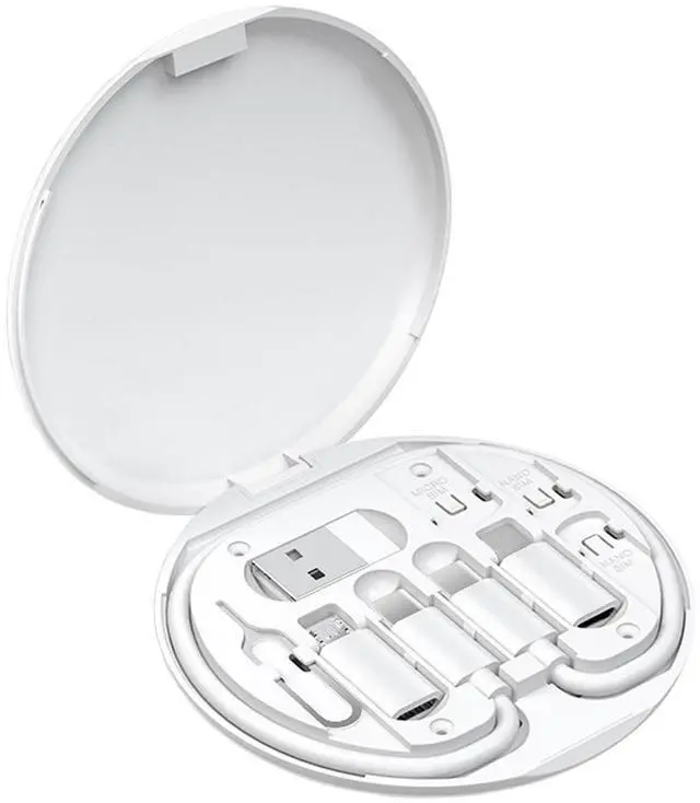 Alt view image 2 of 7 - Multi USB Charging Adapter Cable Kit C to iOS Device Cable Box Conversion Set USB A & Type C to Male Micro/Type C/iOS Device Data Transfer Card Storage Tray Eject Pin Phone Holder (White)