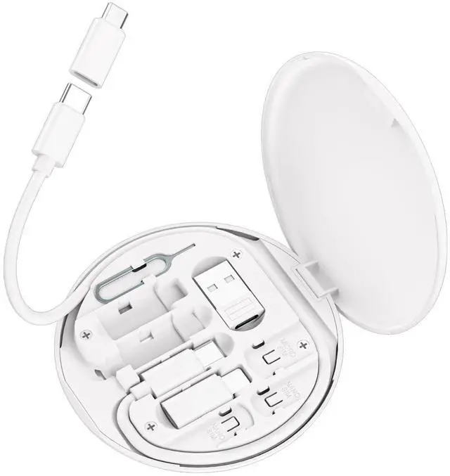 Main image of Multi USB Charging Adapter Cable Kit C to iOS Device Cable Box Conversion Set USB A & Type C to Male Micro/Type C/iOS Device Data Transfer Card Storage Tray Eject Pin Phone Holder (White)