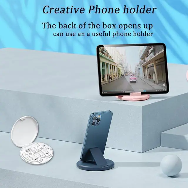 Alt view image 7 of 7 - Multi USB Charging Adapter Cable Kit C to iOS Device Cable Box Conversion Set USB A & Type C to Male Micro/Type C/iOS Device Data Transfer Card Storage Tray Eject Pin Phone Holder (White)