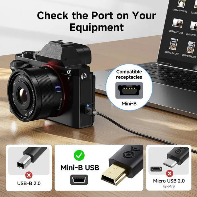 Alt view image 2 of 7 - Mini USB to USB C Cable - 3.3ft 480Mbps Data 15W Charging USBC to MiniUSB Cable for Game Controller Camera GPS Dash Cam Black