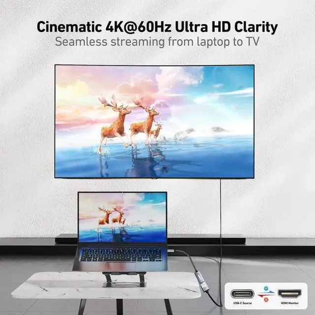 Alt view image 2 of 7 - USB C to HDMI Adapter 4K@60Hz USB Type-C to HDMI Adapter [Thunderbolt 3/4/5 Compatible] with iPhone 15 Pro/Max MacBook Pro/Air 2023 iPad Pro iMac S23 XPS 17 Surface Book