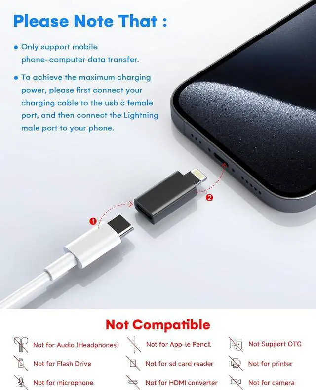 Alt view image 6 of 7 - MFi Certified 27W USB C to Lightning Adapter (2 Pack) - Fast Charging Data Sync Lightning to USB Type C Cable Adapter for iPhone14/13/12 Series iPad AirPods with Anti-Lost Loop Not for Audio/OTG