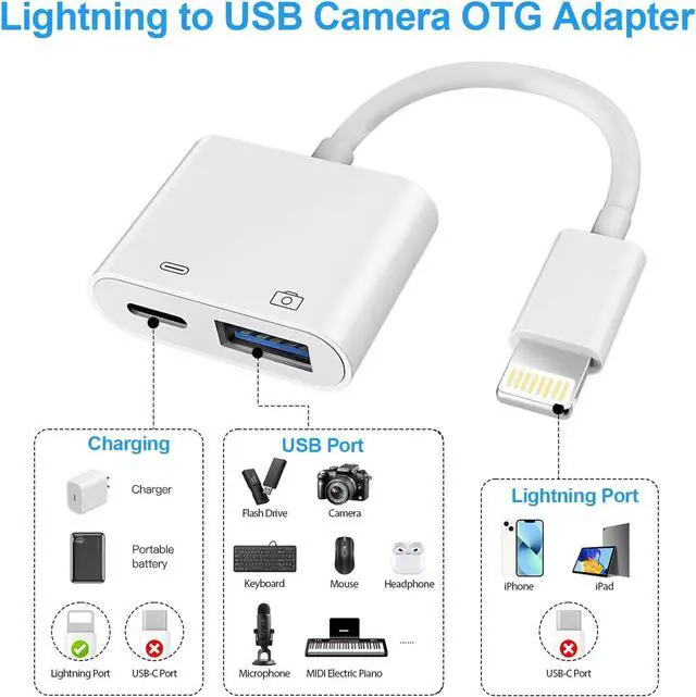 Alt view image 2 of 7 - Lightning to USB Camera Adapter for iPhone [ MFi Certified] USB3.0 Female Adapter for iPad with Charging Port Plug and Play OTG Converter Support Card Reader USB Flash Drives Keyboard