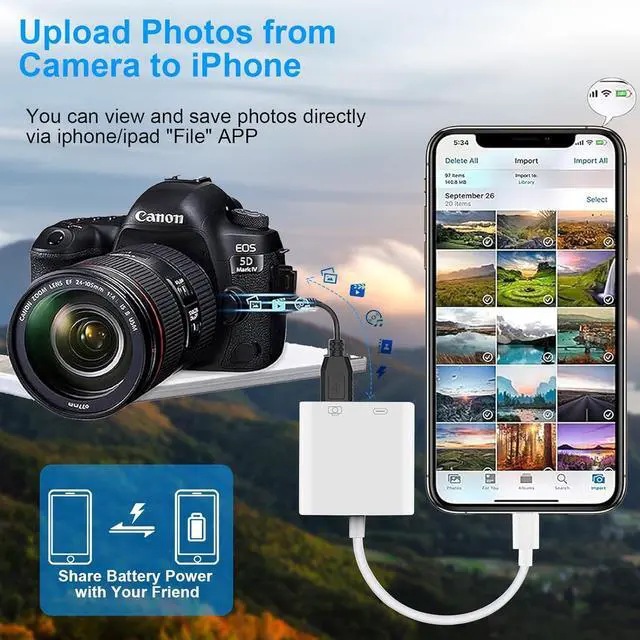 Alt view image 5 of 7 - Lightning to USB Camera Adapter for iPhone [ MFi Certified] USB3.0 Female Adapter for iPad with Charging Port Plug and Play OTG Converter Support Card Reader USB Flash Drives Keyboard
