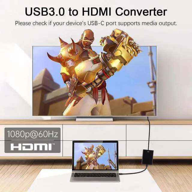 Alt view image 2 of 6 - USB to HDMI Adapter for Monitor | USB 3.0 to HDMI for PC Laptop MacBook | Compatible with Windows MacOS Android (Midnight Black USB3.0)