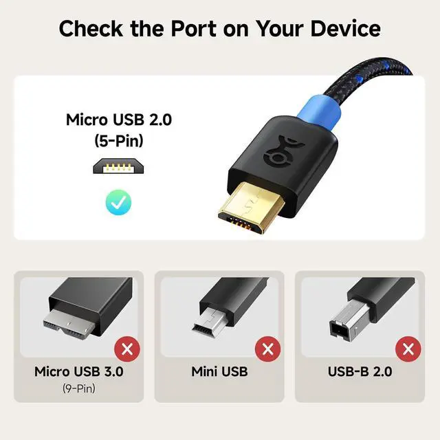 Alt view image 2 of 7 - Braided USB C to Micro USB Cable - 3.3ft [3A/15W Charging 480Mbps Data] MicroUSB to USBC Cable Micro-B 2.0 Cord for Game Controller Camera GPS Dash Cam and More Black